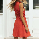 Pure Casual V neck Long sleeve Fastener Lacing Sleeveless Shift Dresses